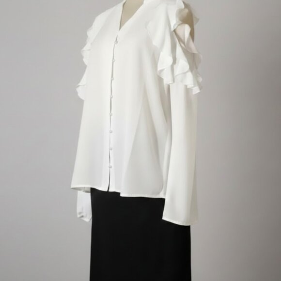 Ivanka Trump Women Medium Blouse Shirt Ruffles Cold Shoulder Tops NEW - Picture 3 of 11